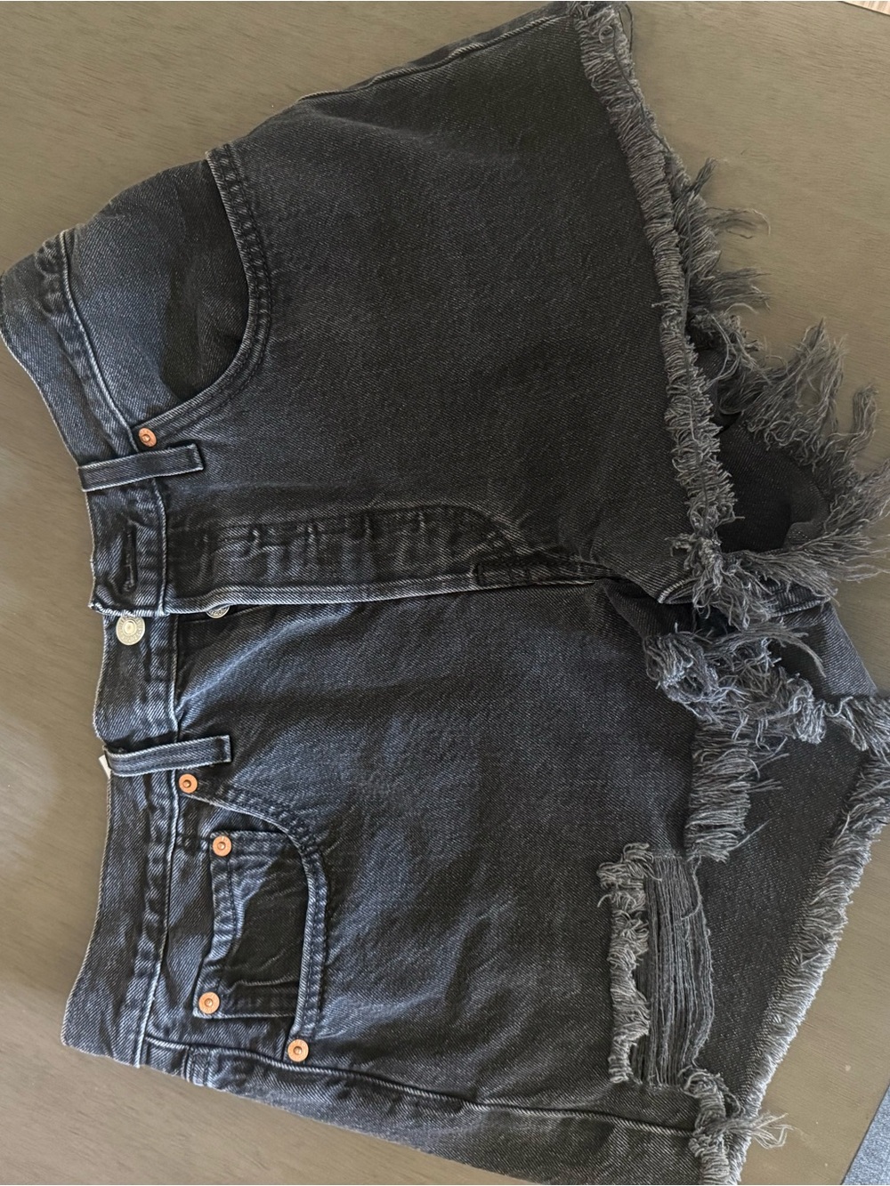 Levi's Black Distressed Frayed Hem Denim Shorts